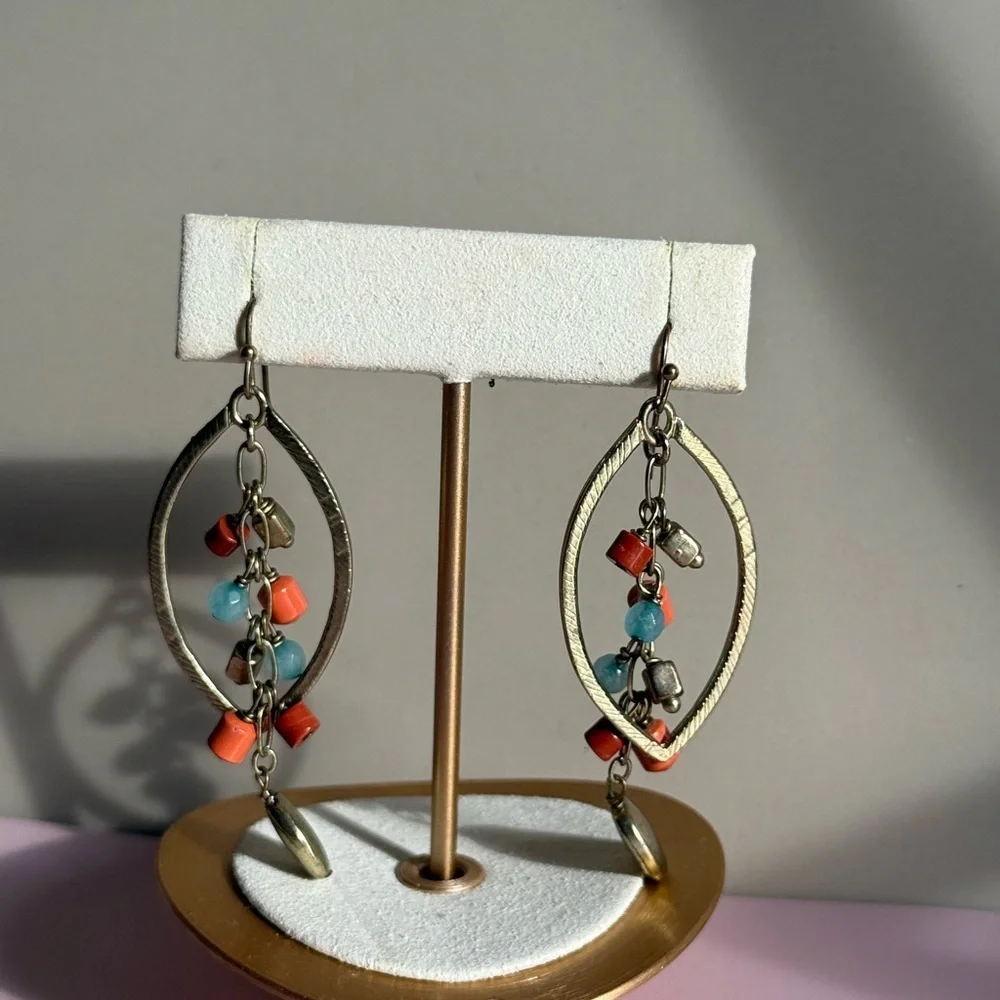 Lucky Brand Boho Charm Drop Earrings Beaded, Elegant  Coral Dangle Earrings